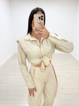 CAMISA POPELÍN HOMBRERAS BEIGE